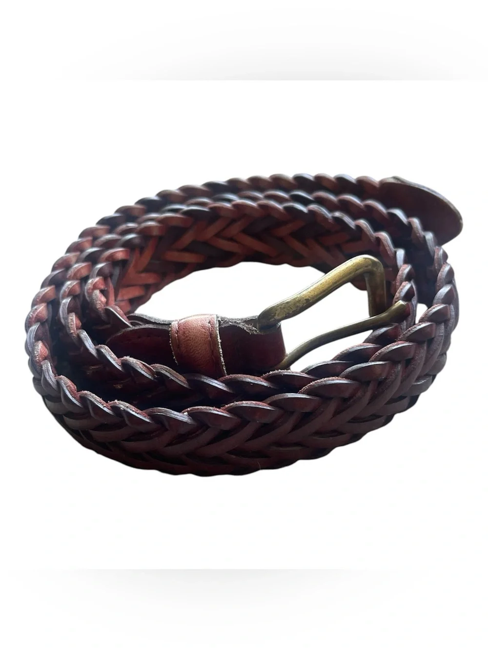 Men's Braided Leather Belt in Brown, 36”
